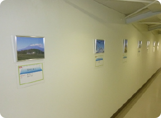 工場見学者通路へ富士山写真の展示