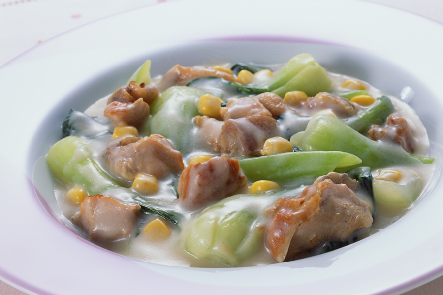 やきとりと青梗菜のクリーム煮