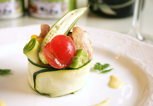 夏野菜とやきとりのガレット ～柚子こしょう風味～