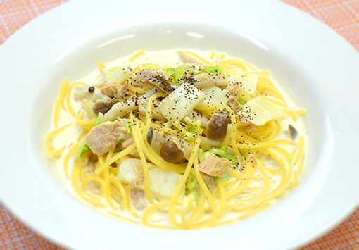 ツナと白菜のクリームスープパスタ
